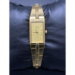 Seiko Women's Gold Dial Gold Tone Bracelet Watch New Battery 2E20-7479